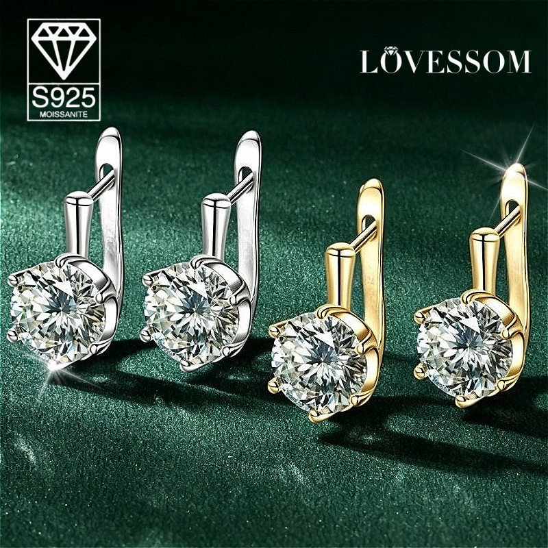 Women's 925 Silver Moissanite Claw Stud Earrings, Easy Bling
